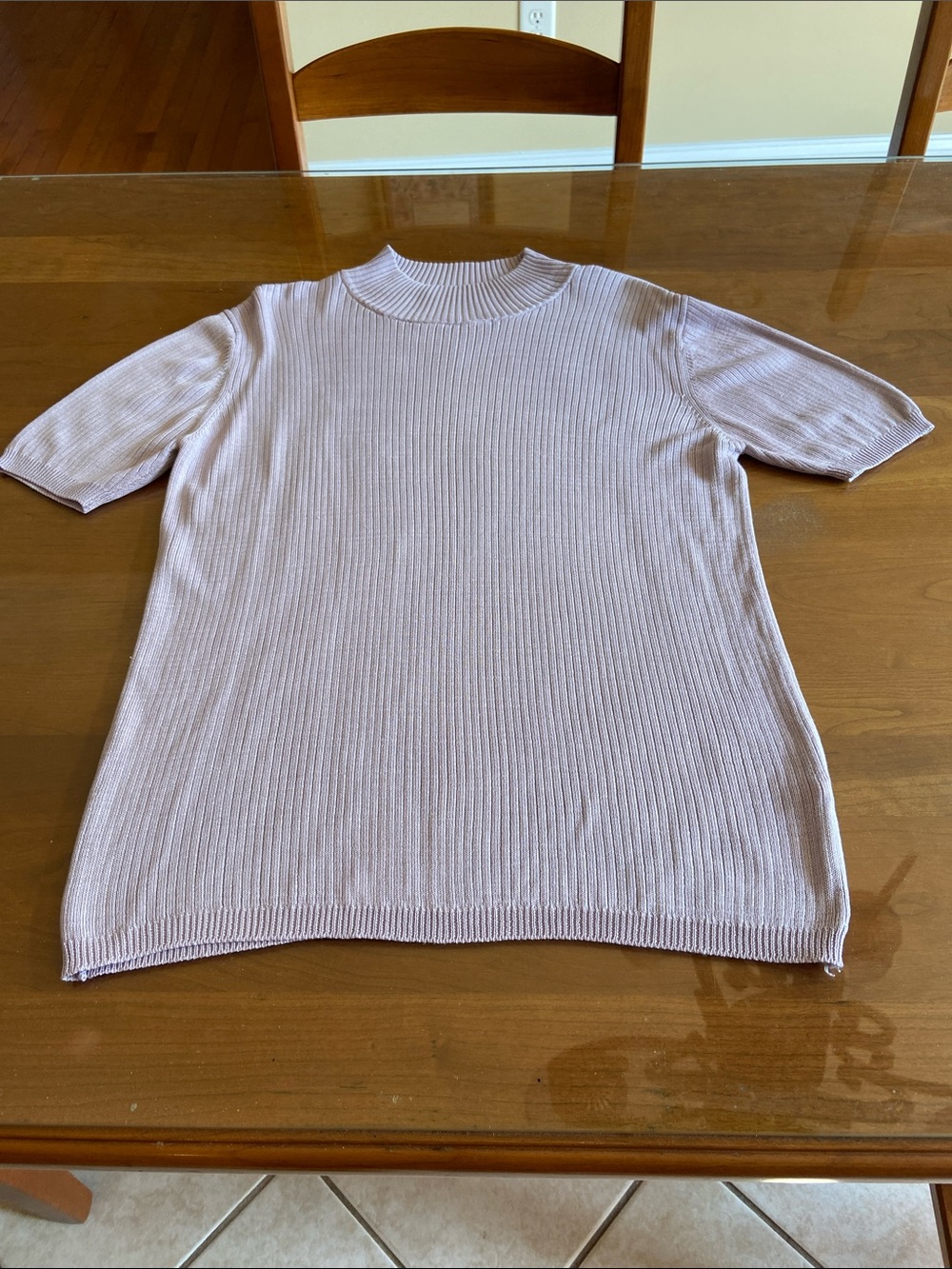 Women’s Short Sleeve Ribbed Sweater - Light Lilac. Very Soft. Silk/Cotton